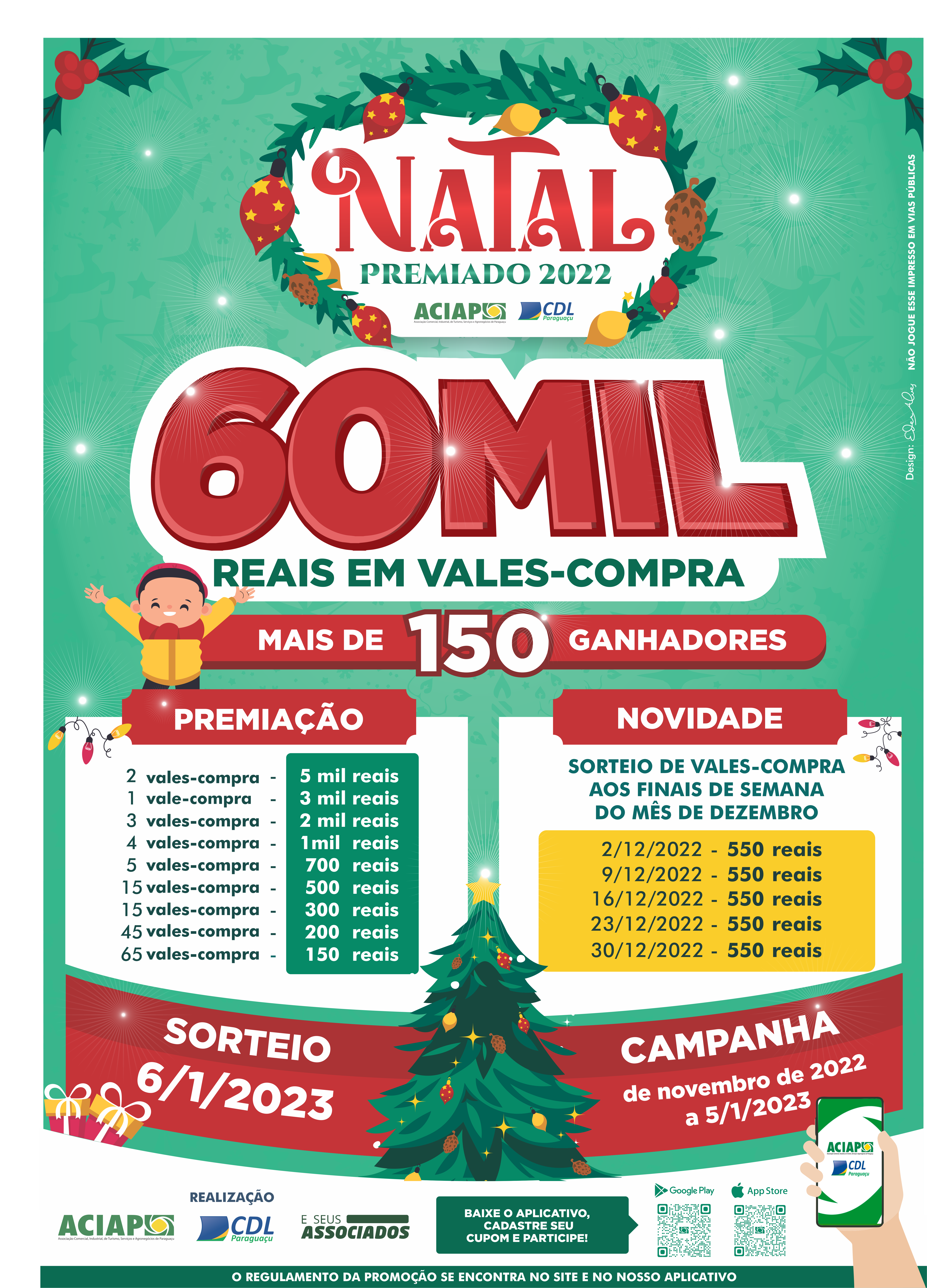 Leia mais sobre o artigo Natal Premiado 2022 vai distribuir R$ 60 mil em vales-compra!